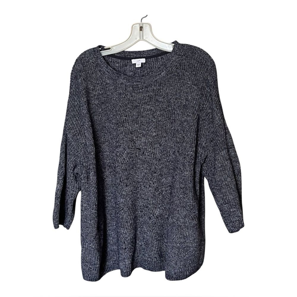 J. Jill Cotton-Blend Marled Blue 3/4 Sleeve Pullover Sweater Size Medium